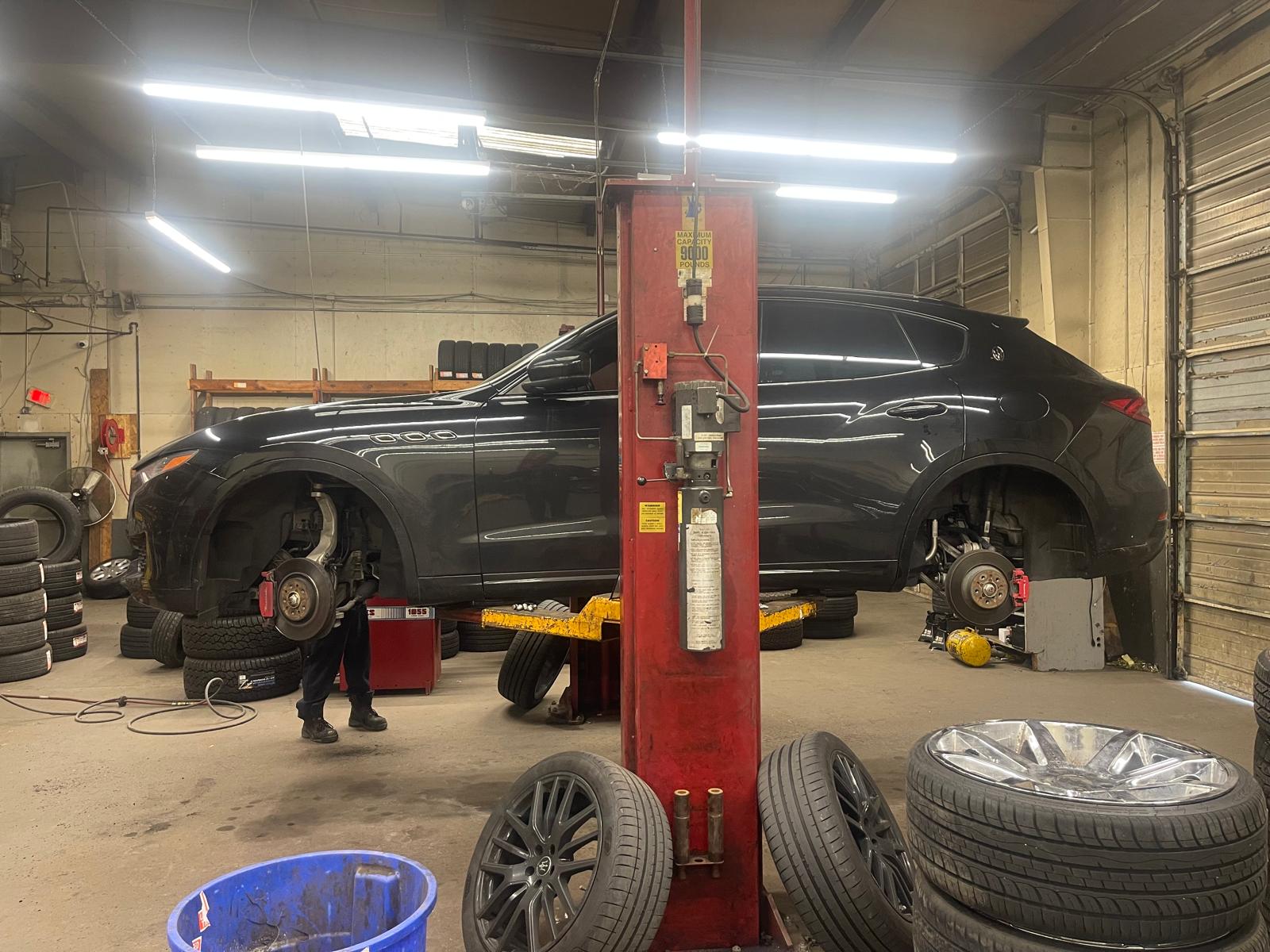 Bentley Flying Spur on lift for service